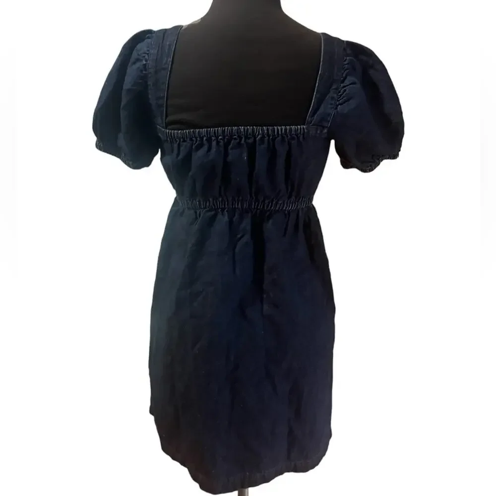J.Crew Denim Milk Maid Square Neck Puff Sleeve Boho Coquette Babydoll Mini Dress